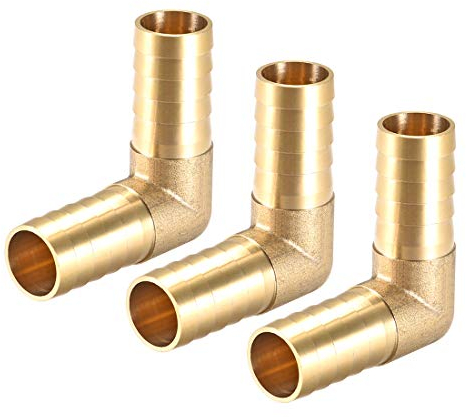 sourcing map 3 Stück Schlauch Anschluss Messing 90 Grad 19mm Widerhaken für Winkelrohrverbinder