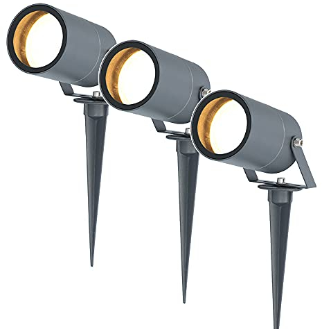 HOFTRONIC - 3er Spikey LED Strahler mit Erdspieß 4 Watt 345lm 2700K Anthrazit IP64 Wasserdicht Außenlampe für die Beleuchtung von Garten, Terrasse, Pflanzen, Wegen, Teich Außen-Strahler Gartenstahler