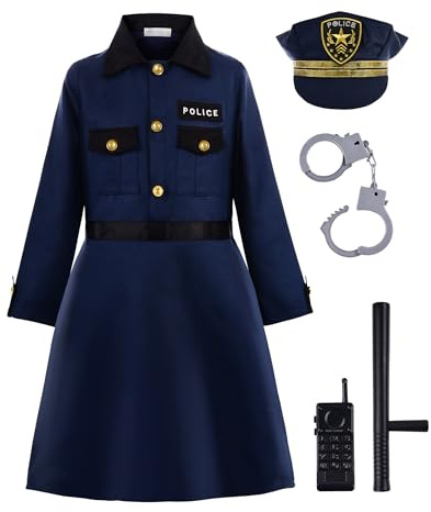ReliBeauty Déguisement Policière Costume Fille Robe avec Accessoires 8-10 ans 130