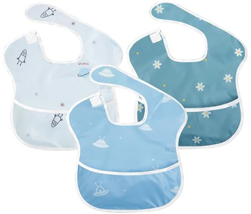 Little Dimsum 3 pack Baby Bibs Waterproof Bib Easy to Clean Feeding Bibs Weaning Bibs Adjustable Closed for Babies Toddlers with Large Pocket（6-36Months）