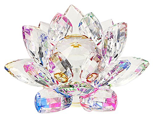 BTSKY Ornamento a forma di fiore di loto in cristallo arcobaleno colorato, 80 mm, decorazione per la casa Feng Shui