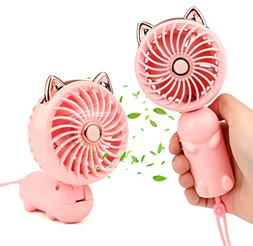 Petit Ventilateur Portable Rechargeable, Ventilateur Portatif avec 3 Vitesses pour Maison Bureau Voyage (Rose)