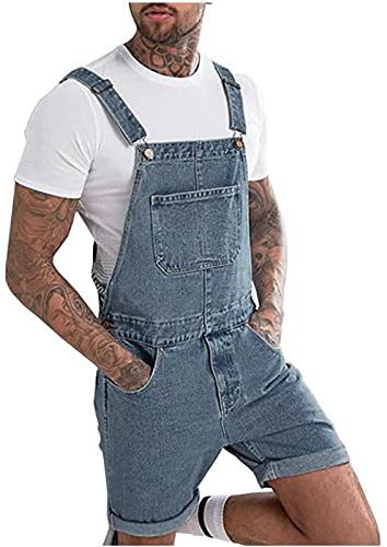 2023 Pantalones Cortos de Vaquero para Hombre Monos Peto Mezclilla Slim Fit Casual Trabajo Jumpsuit Verano Jeans Moda Fiesta Pant