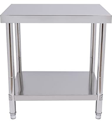 Frederimo Mesa de trabajo de acero inoxidable, 76 x 60 x 80 cm, mesa de cocina de hasta 400 kg, mesa de cocina con estante inferior, mesa de acero inoxidable con altura ajustable para gastronomía,