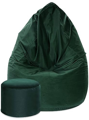 DreamRoots Bean Bag Chair 80x80x120cm - Sitzsack Samtstoff - Bean Bag Sitzsack mit Lehne und Hocker und Bezug - Sitzkissen Boden mit Füllung