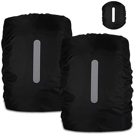 Lot de 2 Housses de Pluie pour Sac à Dos d'écolier - 40-50L Housse de Pluie imperméable pour Sac à Dos - pour Le Camping et la randonnée - avec Bandes réfléchissantes (L, Noir + Noir)