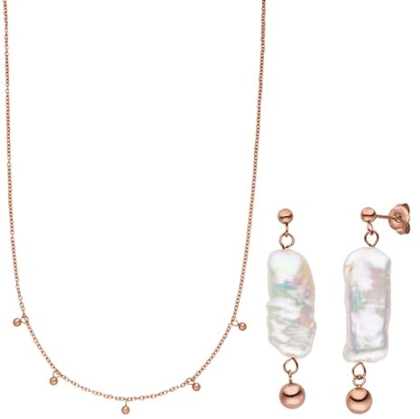 Purelei® Kahakai Schmuckset, Damen Schmuckset aus langlebigem Edelstahl, Wasserfeste Halskette und Ohrringe mit Keshi Perlen (Rosegold)