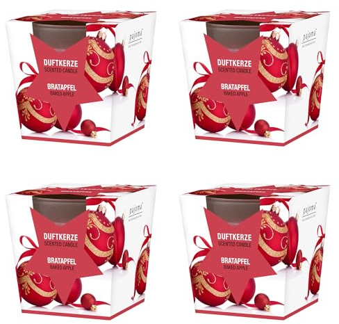 pajoma® Doftljus set med 4, bakat äpple, i satinglas, 4 x 120 g tvättvikt, brinntid: 25 timmar, i lyxig presentförpackning, premiumkvalitet