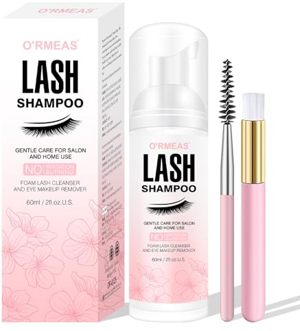 Wimpernshampoo Wimpernschaum Cleanser mit Reinigungsbürste Wimpernreiniger für Wimpernverlängerung Schaumwäsche zum Entfernen von Make-up-Rückständen Lash Shampoo 60ML