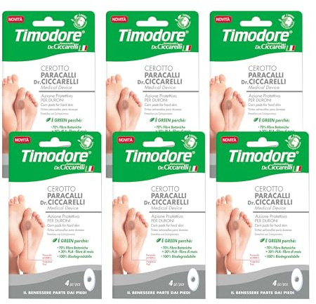 Timodore, Cerotti Paracalli per Duroni, Proteggono dallo Sfregamento della Scarpa, Prevengono il Riformarsi del Durone, 100% Made in Italy, Dermatologicamente Testato, 6 Confezioni da 4 pz