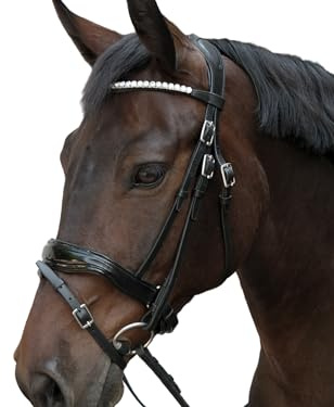 Brama West Trensenzaum Lissabon - Anatomisch - mit Strasssteinen - Ledertrense für Pferde - schwarz, Gr. Full