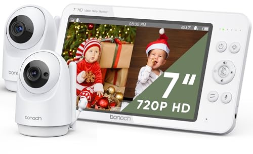 bonoch Baby Monitor with 2 Cameras and Night Vision, 7 720P Split Screen