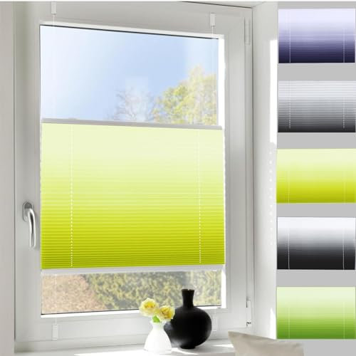 Klemmfix Plissee Ohne Bohren 30 x 80 cm Sonnenschutz und Sichtschutz lichtdurchlässig Plisseerollo - Plisses - Plisse mit Klemmträger / -fix für Fenster & Tür, Gelb