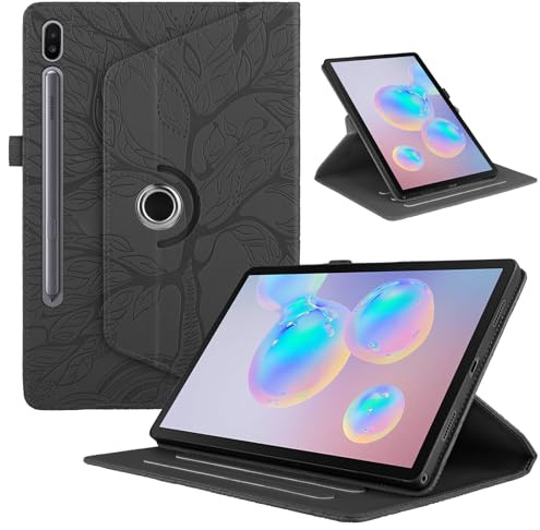 TEDTIKJT Tablet Case for Samsung Galaxy Tab S6 10.5 Inch 2019 SM-T860/T865 Flip Case PU Leather 360 Degree Rotating Stand Protective Cover for Samsung Galaxy Tab S6 Cover, Black Life Tree