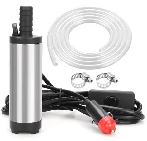 Ölpumpe DC 12V 38mm Dieselpumpe Wasserpumpe Tauchpumpe Kraftstoffpumpe mit Zigarettenanzünder und Schlauch 5m, Öl Diesel Heizöl Wasser Pumpe für Auto, KFZ, Caravan, Marine Boot