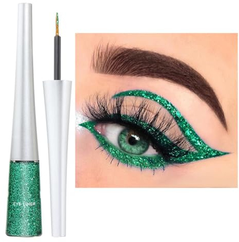 Glitter Eyeliner Flüssig Grün Metallic Eyeliner Glitzer Langanhaltend Pigmentiert Wasserfest Glitter Eye Liner Schminken Glitzer Augen Make up （Grün #2