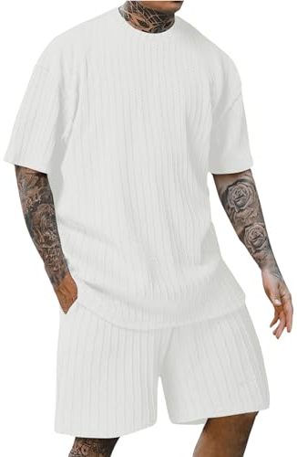 Generic Coupons Rabatt Golfschläger Set Herren Sommer Kleidung Für Herren Atmungsaktiv Gummizug Musselin Hemd Herren Strand Sommer Kleidung Für Herren Jogginganzug Herren(Weiß,XXL)