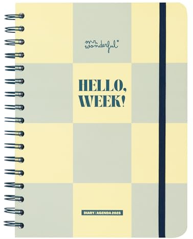 Mr. Wonderful - Agenda Basic 2025 Semanal - Hello, week! - Incluye 4 Hojas de Pegatinas y Planificador Mensual al Inicio de cada Mes