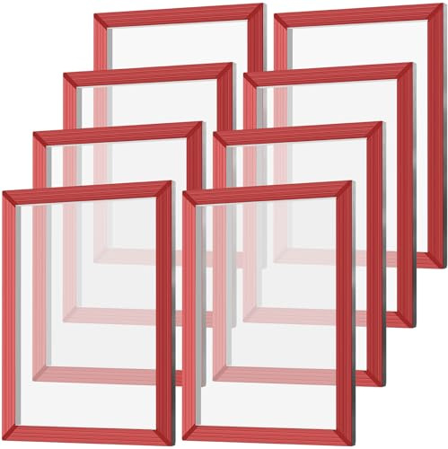Zonon 8 marcos de serigrafía de aluminio de 10 x 14 pulgadas con pantalla de poliéster blanco de malla blanca de 160 grados y marco de pantalla de seda preestirado con pegamento rojo para impresión de