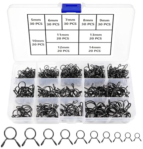 YIXISI 250 Pièces 5-14 mm Clip à Ressort Tuyau, Clip à Ressort Tuyau Collier Serrage, Collier Serrage Durite Essence, Durite Essence Serre-joints à Tuyaux, pour Moto Scooter ATV (10 Tailles, Noir)