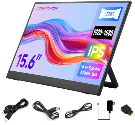 Waveshare Luck-fox 15.6inch Portable Monitor with Stand, IPS Screen, Mini HDMI Interface, 1920 × 1080 Full HD, 178° Viewing Angle, ABS Case, 100% sRGB High Color Gamut, Supports HDR, No Touch