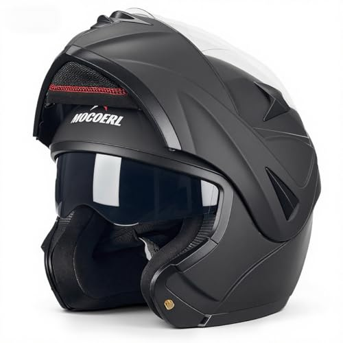 Casco Integral de Moto, Casco Modular Moto Hombre, para Hombre y Mujer, con Viseras Dobles, Certificación ECE 22.06, Negro Mate(L)