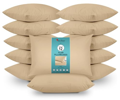 GC GAVENO CAVAILIA 12 Pairs Microfiber Pillowcases - Plain Dyed Housewife Style - Soft, Breathable & Durable - Fade, Wrinkle & Shrink Resistant - Machine Washable - Standard Size (75x50 cm) - Beige