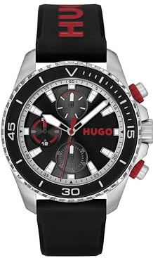 HUGO Montre Analogique Multifunction à Quartz pour Homme Collection #DIVE avec Bracelet en Silicone Noir - 1530427