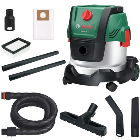 Bosch kabelgebundener Sauger PAS15-220 (Verlängerungsrohre (Kunststoff), Saugschlauch 2,2 m, Griff-/Winkelrohr, Boden-/Fugendüsen, Vliesbeutel (Uni), Flachfaltenfilter, UniversalAdapter)