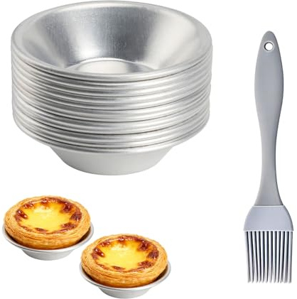JYYWTSI Set de moldes de aluminio para tartaletas 12 piezas moldes pasteis de nata con pincel de silicona gris para pudding mini tartas postres y snacks