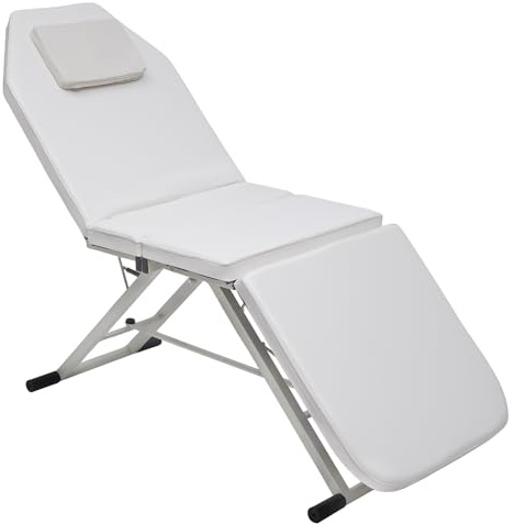 Eieblek Sedia da massaggio pieghevole a 3 zone, lettino da massaggio, tavolo da massaggio, portatile, pieghevole, per salone e spa, portata 200 – 250 kg (bianco)