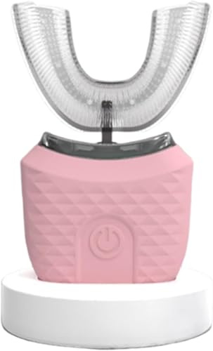 Intelligente Schallzahnbürste mit U-förmigem Kopf, 3 Reinigungsmodi, Hochfrequenz-Schalltechnologie, IPX7 wasserdichte elektrische Ultraschall Zahnbürsten mit 2-Minuten-Timer, leiser Motor (Rose)