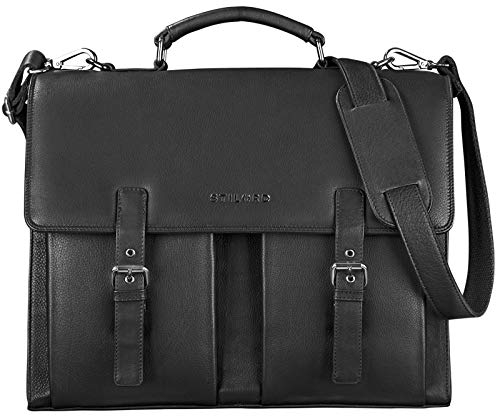 STILORD 'Constantin' Vintage Lehrertasche Aktentasche Herren Damen Bürotasche Hauptfach für 15.6 Zoll Laptop Umhängetasche groß Leder, Farbe:schwarz