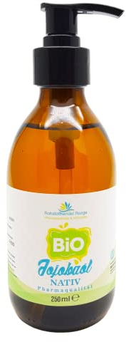 BIO Jojobaöl kaltgepresst NATIV 250 ml inkl. Dosierpumpe -Glasflasche- Pharmaqualität Jojoba Öl