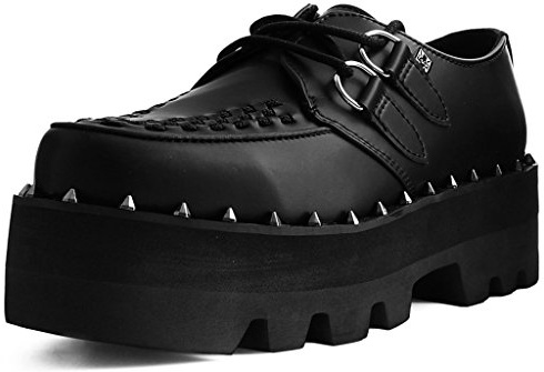T.U.K. Shoes A9469 Unisex-Adult Platforms, Black Faux Leather Dino Lug Sole Creeper - US: Mens 8 / Women 10 / Black/Rubber