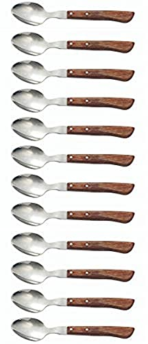 Arcos Serie Cuchillos de Mesa Caja 12 uds Cuchara Lunch o Desayuno, Cuchara de Acero Inoxidable NITRUM de 150 mm, Mango Madera Comprimida Color marrón (12 UDS)