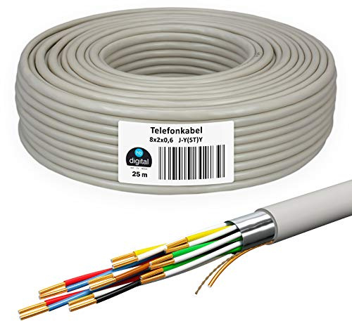 HB-DIGITAL Telefonkabel 25m 8 x 2 x 0,6 J-Y(ST) Y Verlegekabel JYSTY 16 Adern Telefonleitung