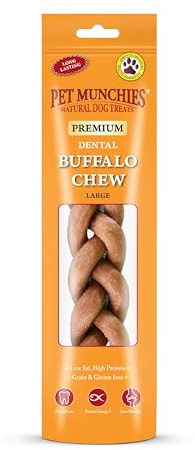 Pet Munchies Large Buffalo Dental Chew, Healthy, Natural and Long-Lasting Dog Treats, Grain Free and Low in Fat 90g