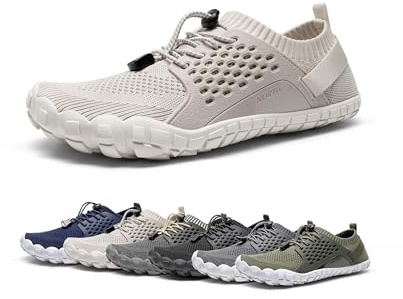 NORTIV 8 Mens Lightweight Barefoot Aqua Water Shoes for Outdoor Sports, Swim, Fishing, Hiking, Diving, Surf Walking, Beige/Light/Grey - 10.5 (TREKMAN-2)