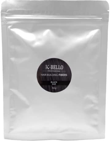 Fibre di cheratina Naturale e Vegan K-BELLO - Polvere anti diradamento per nascondere capelli fini, la calvizie e dare volume istantaneo - Hair Fiber per Uomo e Donna (50g, Nero)