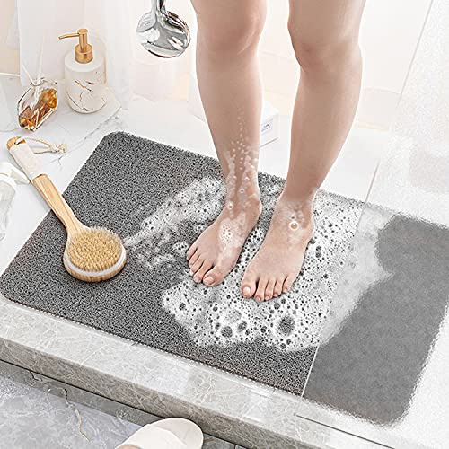 Duschmatte rutschfest, Weich Komfort Sicherheits Badewannenmatte mit Ablauflöchern, PVC-Luffa Massage Duschmatten für Nassbereiche, Schnell trocknend (Grau, 40x 60 cm)