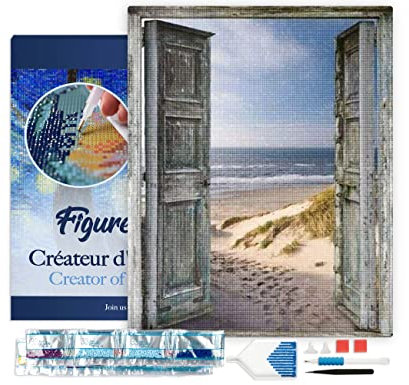 Figured'Art Diamond Painting Kit completo con marco - Cuadro 40x50cm de Pintura de Diamante - Bastidor montado - diamantes de imitación cuadrados - Puerta de acceso a la playa - 5D DIY Manualidades