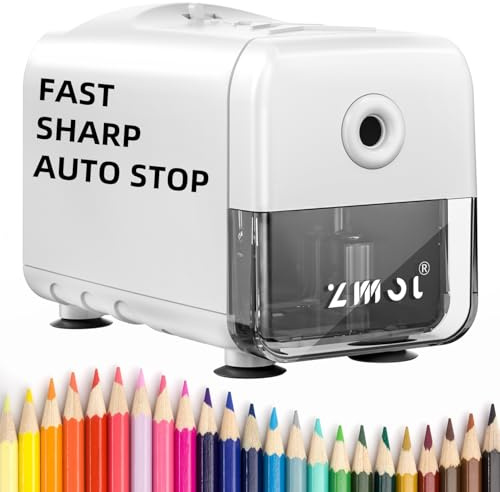ZMOL Electric Pencil Sharpener, Battery Operated Powered Plug in, White