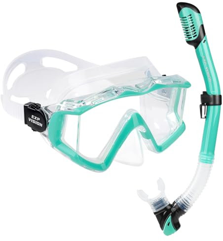 Schnorchelset Schnorchelausrüstung für Erwachsene, Professionelle Anti-Beschlag-Schnorchelmaske, Trockenschnorchel Tauchmaske für Freitauchen,Schnorcheln,Schwimmen (Aqua Schnorchelset-Pano 3)