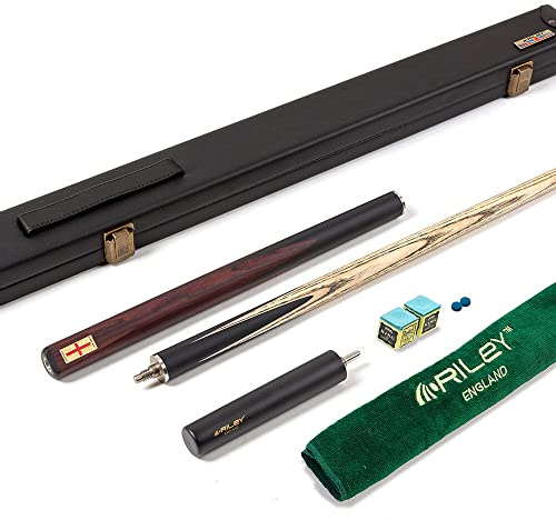 Riley England 3 Piece Snooker Cue and Hard Case 3/4 Cut- Ebony Butt with 9.5mm Tip - 145cm - Black/Dark Brown