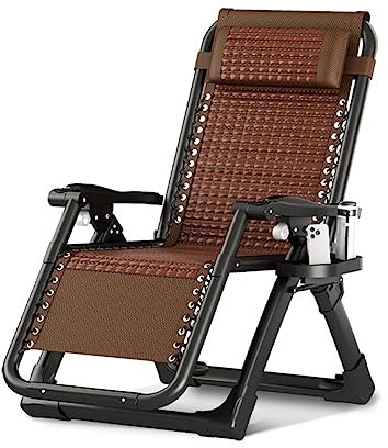 ZFF Tumbona Gravedad Cero Plegable Silla Reclinable con Reposacabeza Y Portavasos Sillón De Relajación Bambú Respaldo Ajustable para Exterior Interior Jardín Playa Terraza Camping Acero