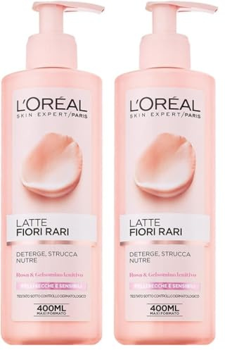 L'Oréal Paris Fiori Rari Latte Struccante per Pelli Secche e Sensibili, 400ml (Confezione da 2)