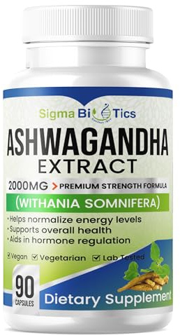 Ashwagandha Extract Capsules - Premium Strength 2000mg One a Day Formula - Supports Energy, Overall Health, and Hormone Regulation - Vegan and Gluten Free - 90 Capsules for 3 Months Supply