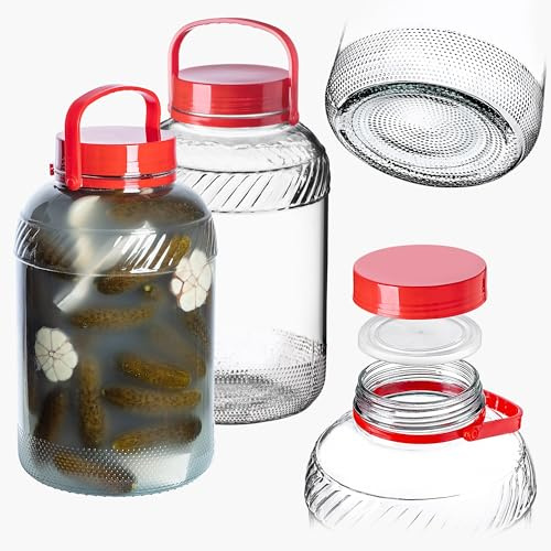 KADAX Grand Bocal de Fermentation en Verre, Récipient de Conservation avec Couvercle Hermétique, Idéal pour la Préparation de Cornichons et Choucroute (8L, Lot de 2)