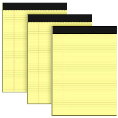 Yellow Notepad, A4 College Ruled Legal Pad, 3 Pack Note Pad Writing Pads | Narrow Ruled Lined Paper Pad, 30 Sheets Per Legal Notepad, Micro Perforated Note Pad A4 for Work Study Daily Note Taking List